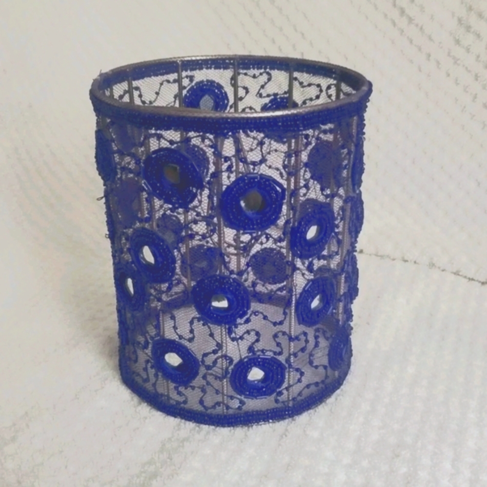 Purple Lamp Shade, Beaded Metal Frame,Tiny Mirrors Shabby Chic Feminine 6" X 5" - Picture 2 of 8